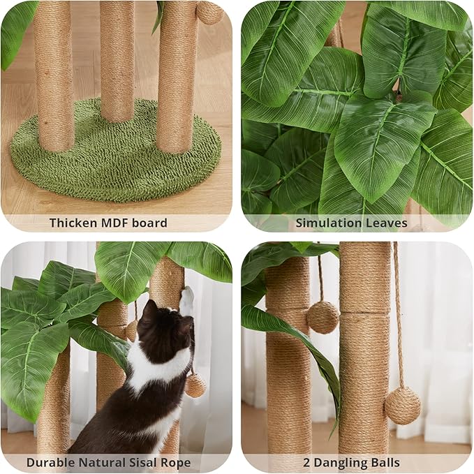 31.5Inch Cat Scratching Post,Cat Scratcher Tree with 3 Scratching Poles & 2 Interactive Dangling Balls,Cats Scratching Posts for Indoor Kitten & Adult Cats - PAWPICO