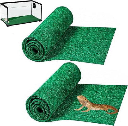 HERCOCCI 2 Pack Reptile Carpet, 39’’ x 20’’ Terrarium Bedding Substrate Liner Reptile Cage Mat Tank Accessories for Bearded Dragon Lizard Tortoise Leopard Gecko Snake (Green) HERCOCCI