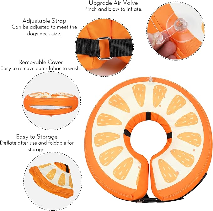Dog Cone Collar for Small Medium Large Dogs for After Surgery, Pet Inflatable Neck Donut Collar Soft Protective Recovery Cone for Dogs and Cats - Alternative E Collar Does not Block Vision Orange,L MIDOG