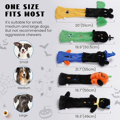 Nocciola 5 PCS Halloween Dog Squeaky Toys, No Stuffing Plush Dog Toys with Crinkle Paper, Perfect Present for Puppy, Small, Medium and Large Dogs - PAWPICO