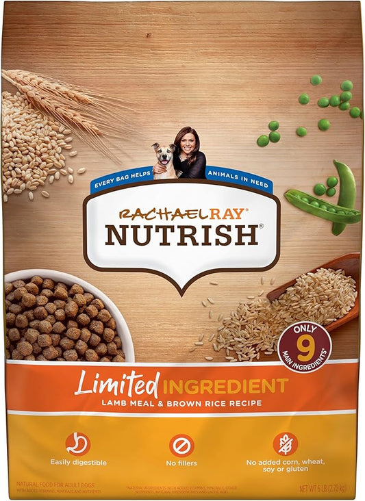 Rachael Ray Nutrish Limited Ingredient Diet Lamb Meal & Brown Rice Recipe, 6 Pounds (Packaging Design May Vary) - PAWPICO