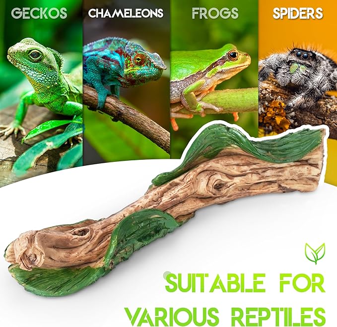 Lifelike Resin Climbing Branch Decor for Reptile Terrarium, Reptile Vivarium Habitat Decoration for Bearded Dragons, Geckos, Lizards, Snakes, 7.8 Inch ECKPO