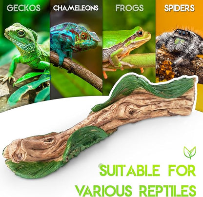 Lifelike Resin Climbing Branch Decor for Reptile Terrarium, Reptile Vivarium Habitat Decoration for Bearded Dragons, Geckos, Lizards, Snakes, 7.8 Inch ECKPO