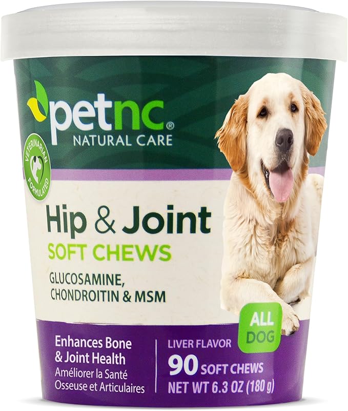 Petnc Natural Care Hip & Joint Health Supplement for Dogs (90 Chews), Glucosamine Chondroitin MSM Dog Chews with Hyaluronic Acid, Liver Flavored Bone & Joint Support Supplement, For All Breeds VisitthePetnc