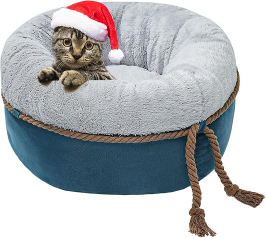 寵幸 Cat Beds for Indoor Cats, 22in Super Soft Thickened and Fluffy Pet Beds, Anti-Slip & Water-Resistant Bottom, Machine Washable Cat & Dog Bed, Navy Grey - PAWPICO