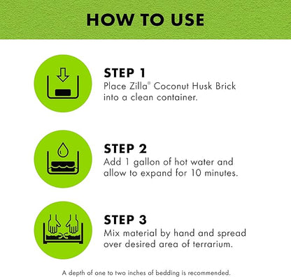 Zilla Coconut Husk Brick, Organic Bedding for Reptiles, Made with 100% Coconut Fiber, Ideal for Tropical Habitats and Egg Incubation Zilla