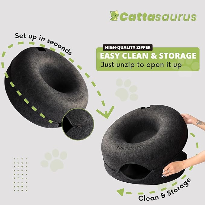 CATTASAURUS Peekaboo Cat Cave for Multiple & Large Cats Up to 30-45 Lbs, Scratch Detachable & Washable Tunnel Bed, Comfy Donut Cat Cave (Dark Gray, Jumbo) - PAWPICO