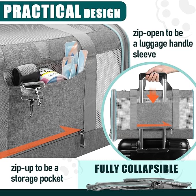 Pet Carrier for Large Cats 20 lbs+ / Soft Sided Small Dog Travel Carrier Top Load/Collapsible Carrier Bag for Big Cat / 2 Kittens Sturdy Transport Carrier Long Trips/Medium Cats 15 pounds - PAWPICO