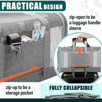 Pet Carrier for Large Cats 20 lbs+ / Soft Sided Small Dog Travel Carrier Top Load/Collapsible Carrier Bag for Big Cat / 2 Kittens Sturdy Transport Carrier Long Trips/Medium Cats 15 pounds - PAWPICO