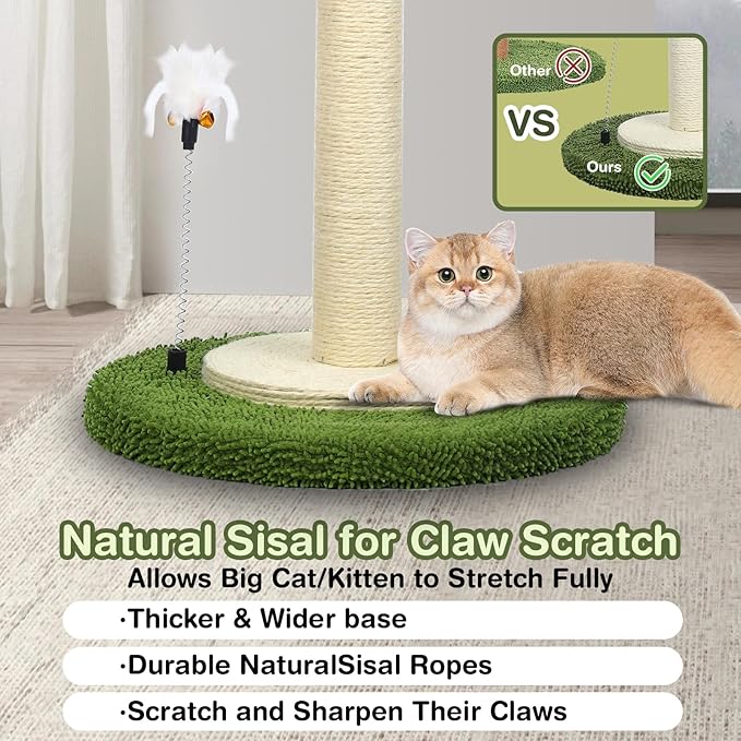 Cat Scratching Post, 37.4 Inch Tall Scratching Posts for Indoor Cats, Sisal Rope Scratching Post with Hanging Ball, Cat Scratcher Post for Large Cat & Kitten with Feather Toy - PAWPICO