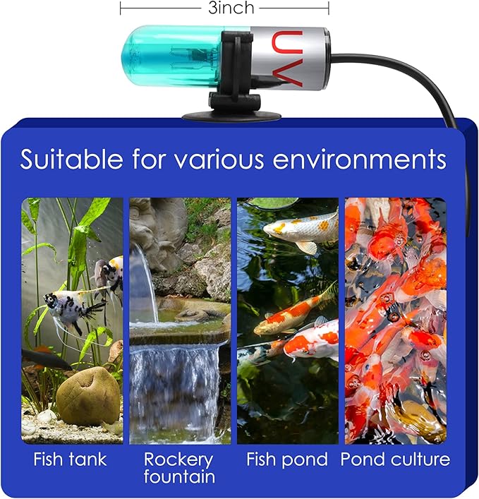 TAISHAN Aquarium Clean Light，3W Mini Algae Removal Light with Timer,Aquarium Water Clean Green Clear Waterproof Clean Light for Fish Tank,Pond,Swimming Pool TAISHAN