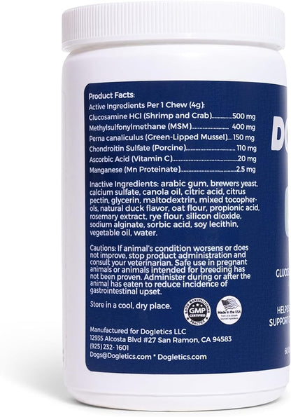 Advanced Hip & Joint Supplements for Dogs, USA Made with Glucosamine & Green Lipped Muscle for Mobility Health, 60ct Dogletics