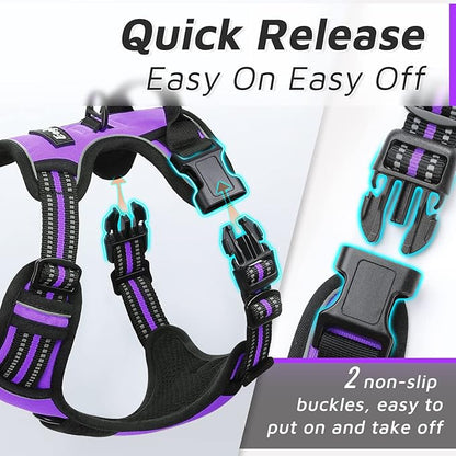 Eagloo Dog Harness Medium Sized Dog, No Pull Service Vest with Reflective Strips and Control Handle, Adjustable and Comfortable for Easy Walking, No Choke Pet Harness with 2 Metal Rings, Purple, M GoExplorewithEagloo
