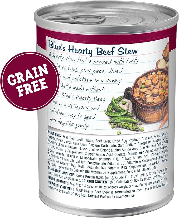 Blue Buffalo Blue's Stew Grain-Free Wet Dog Food, Made with Natural Ingredients, Hearty Beef Stew, 12.5-oz. Cans (12 Count) - PAWPICO