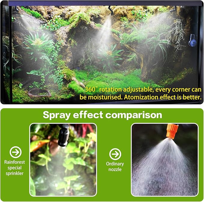 Reptile Smart Mister, Reptile Humidifiers Misting System Automatic with Timer, Terrariums Humidifier with 360°Adjustable Misting Nozzles, Spray Kit for Rainforest Plants Amphibian MYGIIKAKA