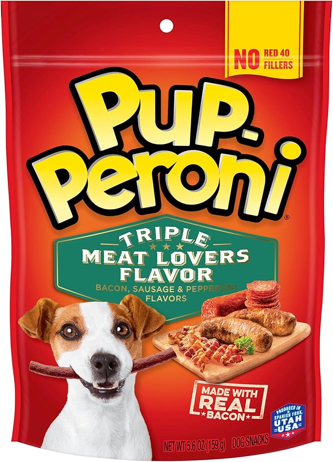 Pup-Peroni Dog Treats, Triple Meat Lovers Flavor, 5.6 Ounce (Pack of 8), Bacon, Sausage and Pepperoni - PAWPICO
