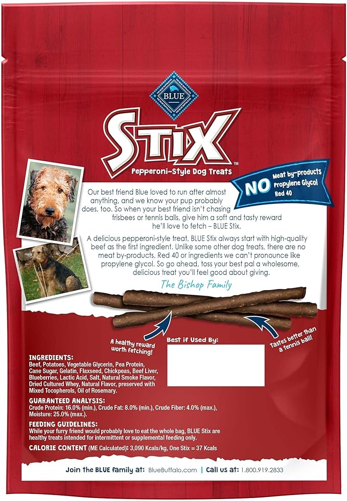 Blue Buffalo Stix Natural Soft Moist Dog Treats Beef Recipe Bag - PAWPICO