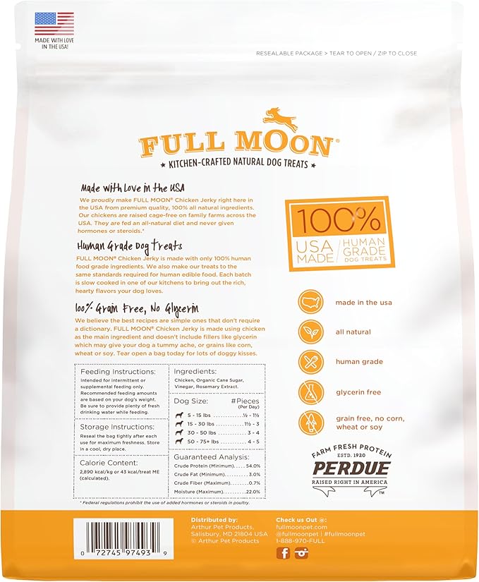 Full Moon Chicken Jerky Healthy All Natural Dog Treats Human Grade Made in USA Grain Free, 1.5 Pound (Pack of 1) - PAWPICO