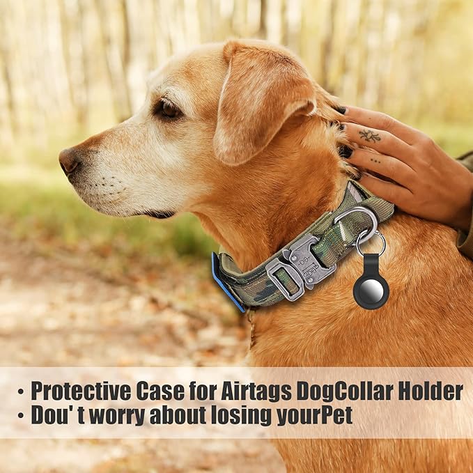 Tactical Dog Collar Military Dog Collar Adjustable Nylon Dog Collar Heavy Duty Metal Buckle with Handle for Dog Training,with Patches (Camo, L) Celifelight