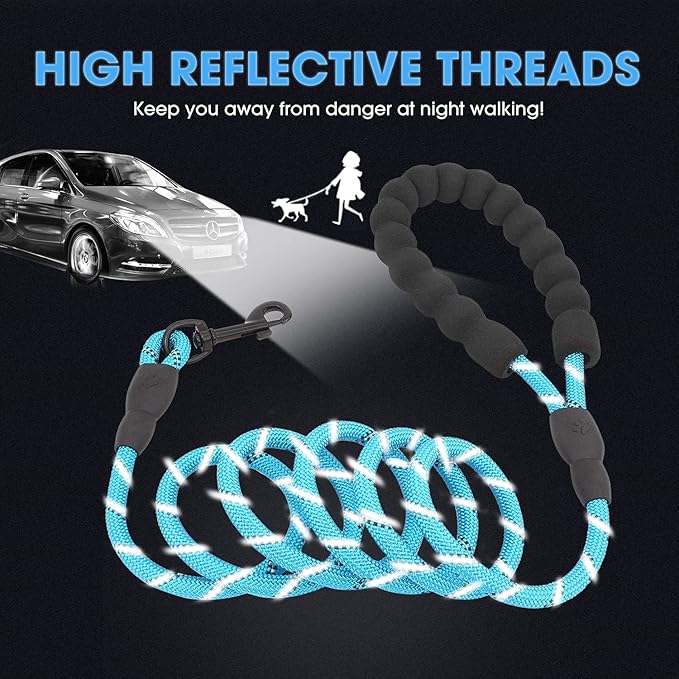 BAAPET 2/4/5/6 FT Dog Leash with Comfortable Padded Handle and Highly Reflective Threads for Small Medium and Large Dogs (5FT-1/3'', Blue) BAAPET