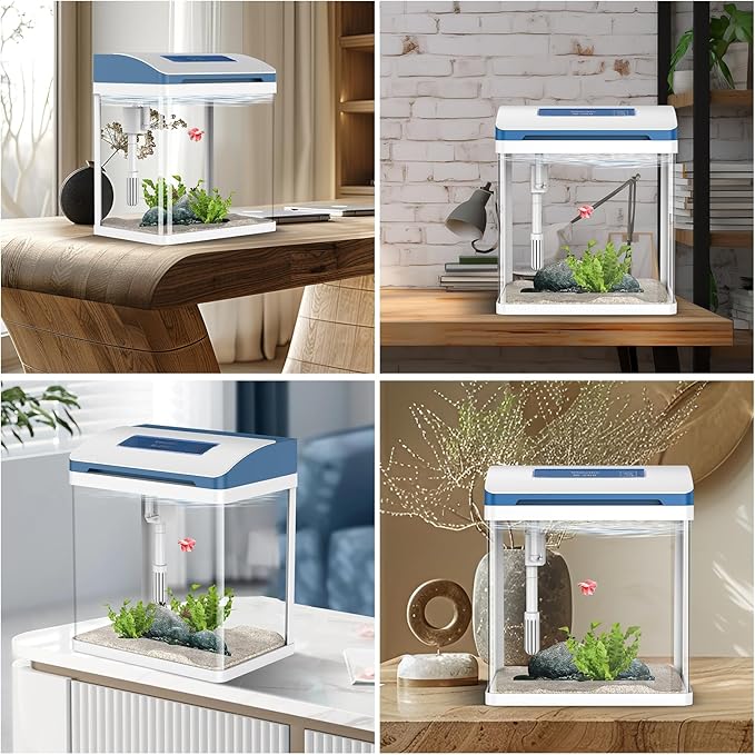 Betta Fish Tank 2 Gallon Glass Aquarium Starter Kit, Self-Cleaning Small Fish Tank with Adjustable 7-Color Light. PAWPICO