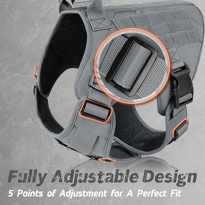 rabbitgoo Tactical Dog Harness for Small, Heavy Duty Pet Harness with Handle, No-Pull Service Vest Small Breed, Adjustable Military Dog Vest for Training Hunting Walking, Grey, S rabbitgoo