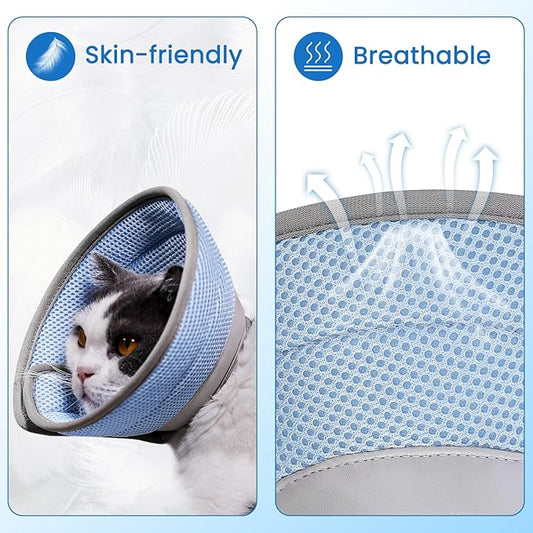 Cat Cone Collar Soft, Cat Recovery Collar Stop Licking After Surgery, Kitten Elizabethan Collar, Adjustable, Lightweight, Comfortable - Blue, M IDOGCHEW