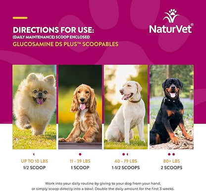 NaturVet Scoopables Dog Joint Supplement - Glucosamine DS Plus Level 2 Moderate Hip & Joint Care for Dogs w/Chondroitin & MSM - Hickory Smoked Bacon Flavored Pet Health Supplements | 11oz Bag NaturVet