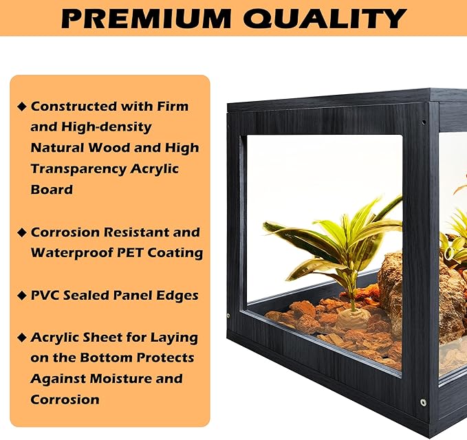 63 Gallon Terrarium, Reptile Habitat, Durable Quality, Suitable for All Types of Reptile, Hamsters, Snakes, 40“ Wide, Black PROLEE