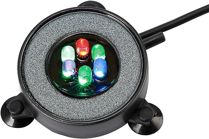 NICREW Multi-Colored LED Aquarium Bubbling Stone Disk, Round Fish Tank Bubbler with Auto Color Changing LEDs NICREW