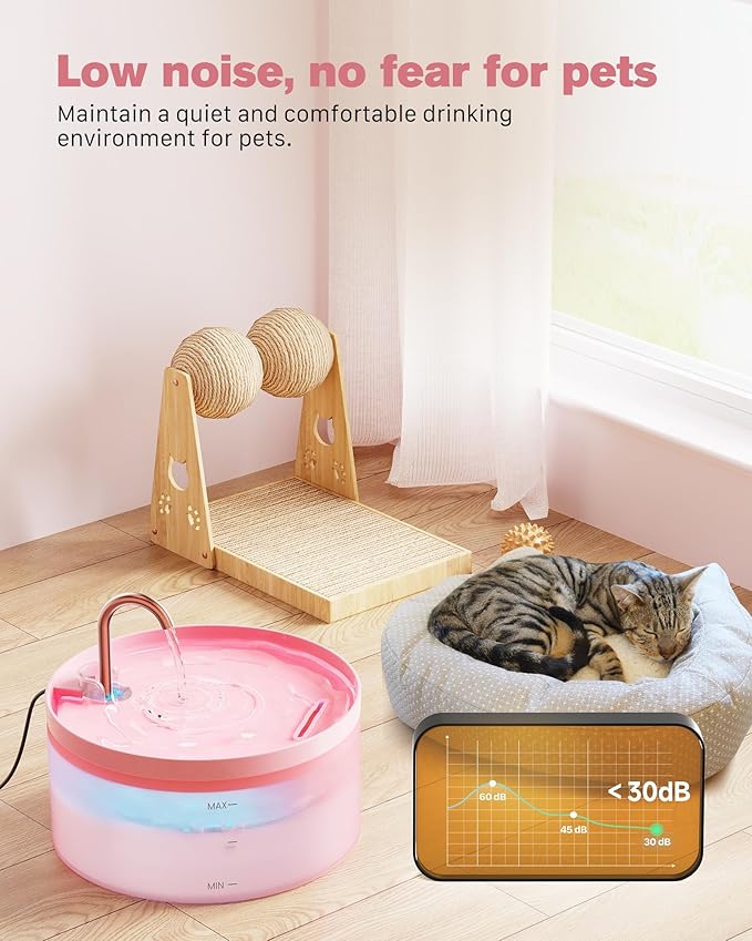 Pink Cat Water Fountain:with 6 Carbon Filters + 3 Sponge Filters - BEMOONY 108oz/3.2L Pet Water Fountain - Water Fountains Indoor Quiet Water Pump - Faucet Cat Fountain Suitable for Cats and Dogs - PAWPICO
