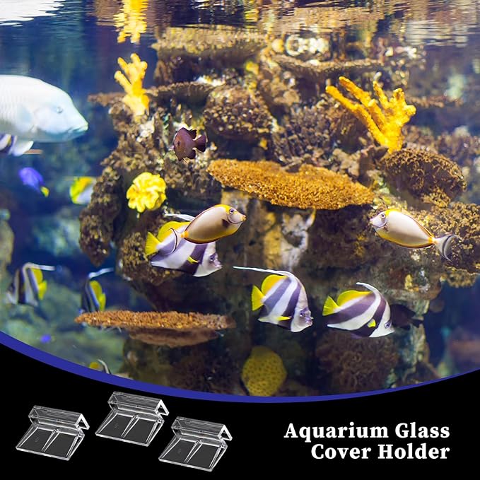 Sliverdew 6 PCS Aquarium Lid Clips, 6mm Clear Acrylic Fish Tank Lid Holder Aquarium Cover Support Clamps for Rimless Aquarium Glass Top, Plastic Fish Tank Cover, Aquarium Hoods Sliverdew