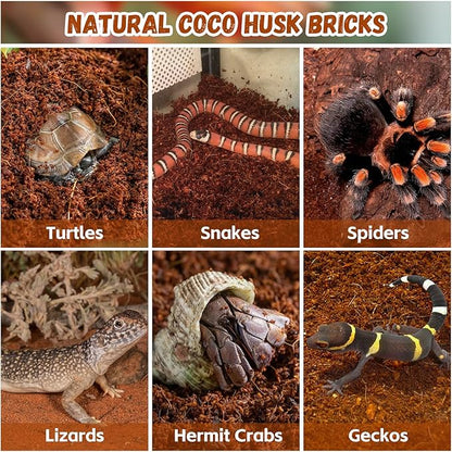Legigo 6 Pack Compressed Coconut Fiber Substrate - 100% Organic Coconut Fiber Brick Bedding for Reptiles, Natural Coco Husk Substrate Terrarium Bedding for Snake, Hermit Crabs, Frogs, Tortoise, Gecko Legigo