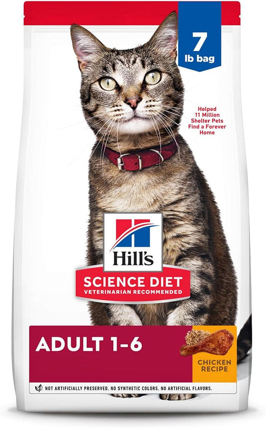 Hill's Science Diet Adult 1-6, Adult 1-6 Premium Nutrition, Dry Cat Food, Chicken Recipe, 7 lb Bag - PAWPICO