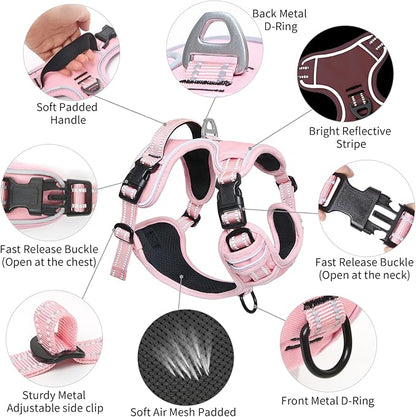 Timos Dog Harness, 3 Snap Buckles No-Pull Soft Padded Dog Vest with 2 Metal Leash Clips, Adjustable Reflective No Choke Pet Harness with Easy Control Handle for Small Dogs,Pale Pink,S Timos