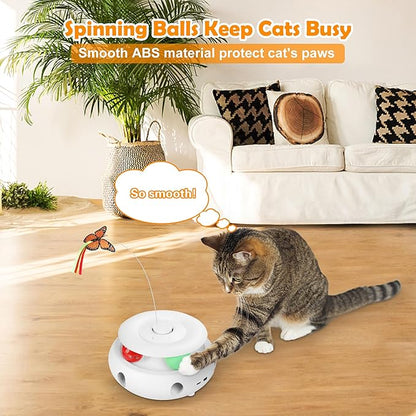 3-in-1 Interactive Cat Toys for Indoor Cats, Automatic 6 Holes Mice Whack-A-Mole, Fluttering Butterfly, Track Balls, USB Rechargeable, Ultra Fun Smart Interactive Kitten Toy (Ivory White) - PAWPICO