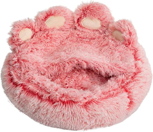 Cat Bed with Cover Cave - Dog Cave Bed with Standing Paws,Covered Round Kitten Bed with Hooded Blank - PAWPICO
