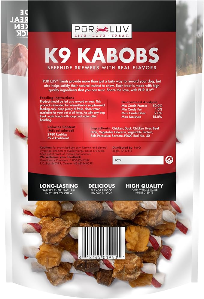 Dog Treats, K9 Kabobs for Dogs Made with Real Chicken and Duck, 12 Ounces, Healthy, Easily Digestible, Long-Lasting, High Protein Dog Treat, Satisfies Dog's Urge to Chew - PAWPICO