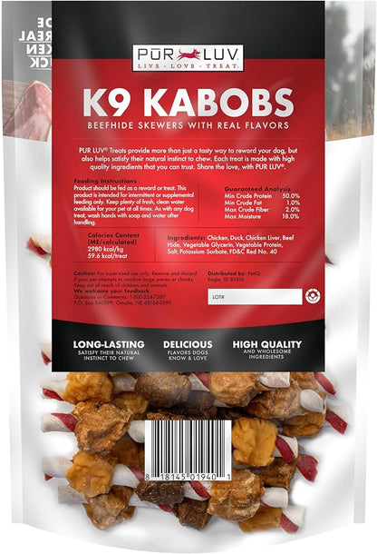 Dog Treats, K9 Kabobs for Dogs Made with Real Chicken and Duck, 12 Ounces, Healthy, Easily Digestible, Long-Lasting, High Protein Dog Treat, Satisfies Dog's Urge to Chew - PAWPICO