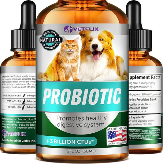 Premium Probiotics for Dogs & Cats - Digestive Enzymes & Prebiotics Supplement - Helps to Relieve Diarrhea, Vomiting, Upset Stomach, Gas, Constipation & Bad Breath - Supports Healthy Digestive System Vetflix