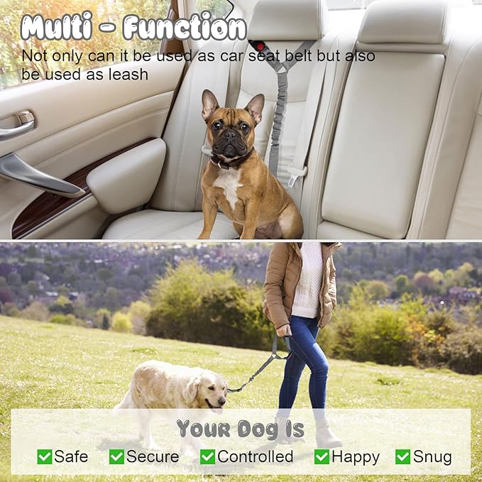 BWOGUE 2 Packs Dog Cat Safety Seat Belt Strap Car Headrest Restraint Adjustable Nylon Fabric Dog Restraints Vehicle Seatbelts Harness BWOGUEPetHome