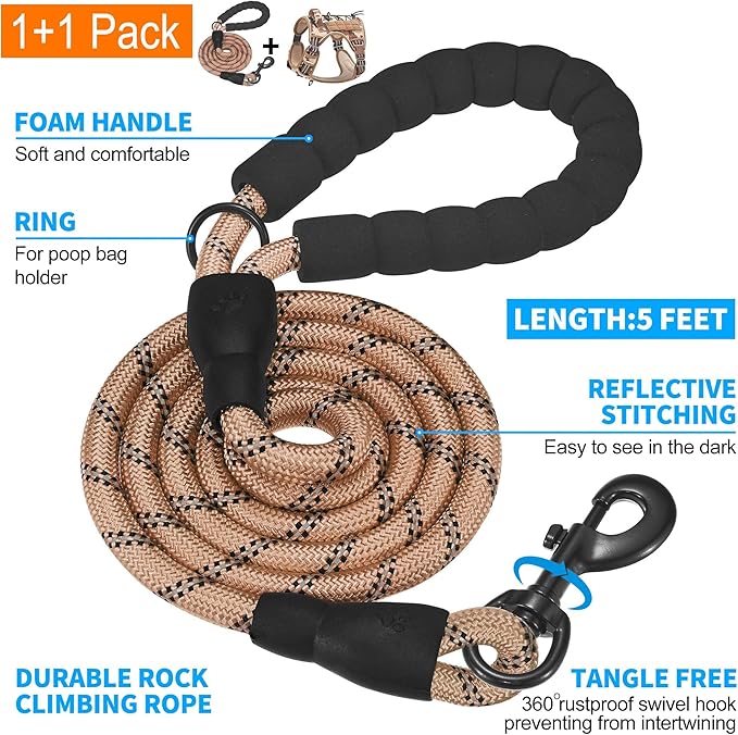 Heavy Duty Tactical Dog Harness for Small Dogs, No Pull Adjustable Pet Harness Reflective Service Training Easy Control Pet Vest Military K9 Working Dog Harnesses- Small, Desert Camo Beebielove
