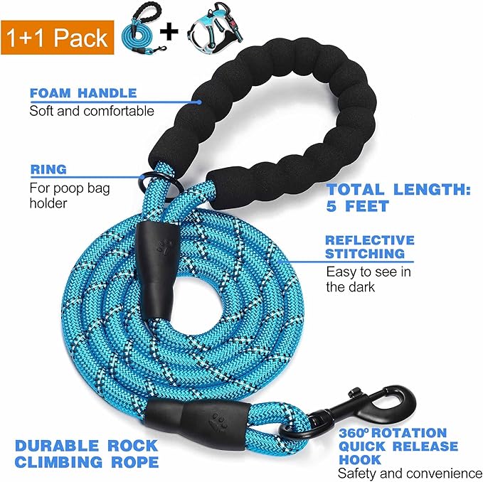 tobeDRI No Pull Dog Harness Adjustable Reflective Oxford Easy Control Medium Large Dog Harness with A Free Heavy Duty 5ft Dog Leash - PAWPICO