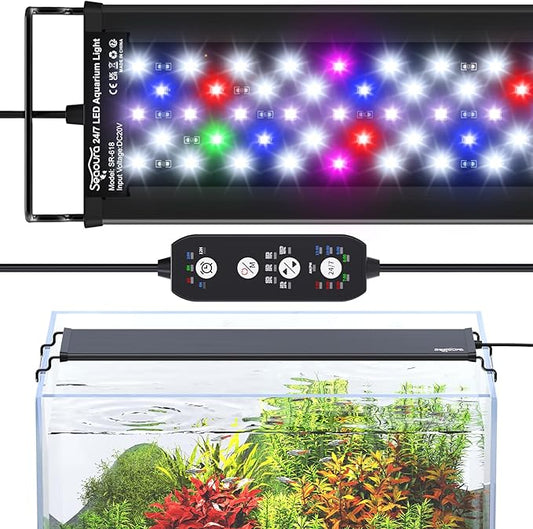24/7 Mode LED Aquarium Light for Plants-Full Spectrum Fish Tank Light with Timer, Auto On/Off, 7 Colors, Adjustable Brightness, 3 Modes for 18 Inch to 24 Inch Freshwater Tank, 18W SEAOURA