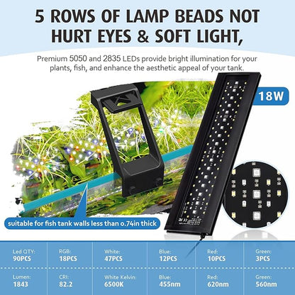hygger Clip On Full Spectrum Aquarium LED Light, 18W Day-Night Dual Timer Sunrise-Day-Sunset-Moon Fish Tank Light, Adjustable Timer Brightness with 9 Colors for Planted Tank hygger