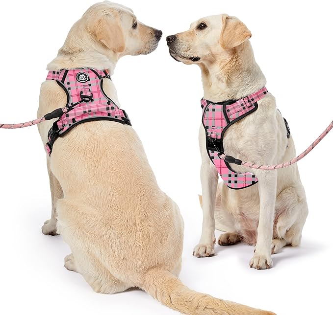 NESTROAD No Pull Dog Harness with Leash, Reflective No Choke Pet Vest Harness,Adjustable Soft Padded Dog Harness with Easy Control Handle for Medium Dogs(Checkered Pink,Medium) NESTROAD