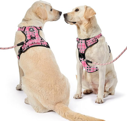 NESTROAD No Pull Dog Harness with Leash, Reflective No Choke Pet Vest Harness,Adjustable Soft Padded Dog Harness with Easy Control Handle for Large Dogs(Checkered Pink,X-Large) NESTROAD