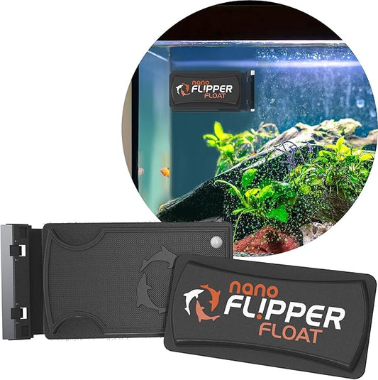 FL!PPER Flipper Cleaner Float - 2-in-1 Floating Magnetic Aquarium Glass Cleaner - Fish Tank Cleaner - Scrubber & Scraper Aquarium Cleaning Tools - Floating Fish Tank Cleaner, Nano FLPPER