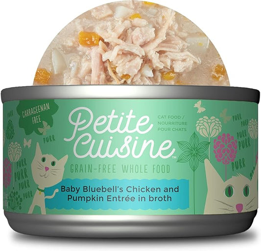 PETITE CUISINE Baby BlueBells's Wet Cat Food, Chicken and Pumpkin, 2.8 oz Cans (24 Count) - PAWPICO