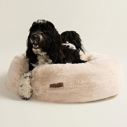 UnHide Floof Pet Bed - XL (40"x14") - Extra Soft Dog Bed - Removable Faux Fur Cover - Machine Washable - Helps Ease Pet Anxiety & Provides The Perfect Sleep, Beige - PAWPICO